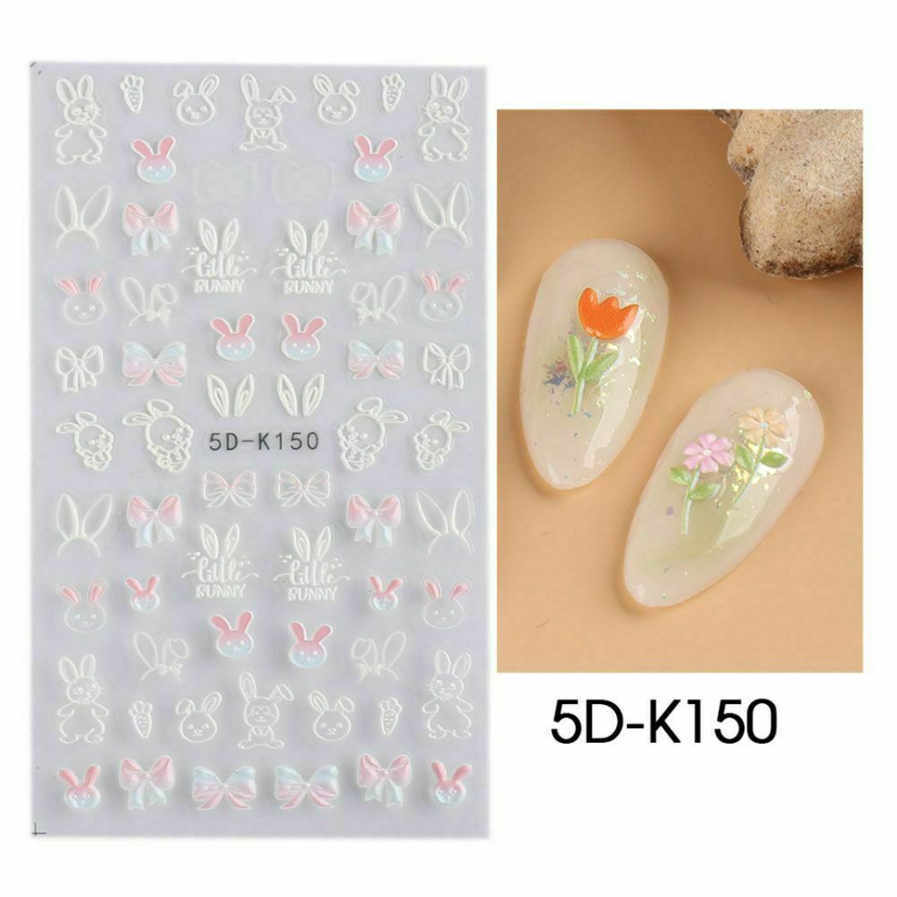 5D Embossed Flower Unicorn Bunny Leaf Fingers Toe Nail Art Sticker Manicure NS24