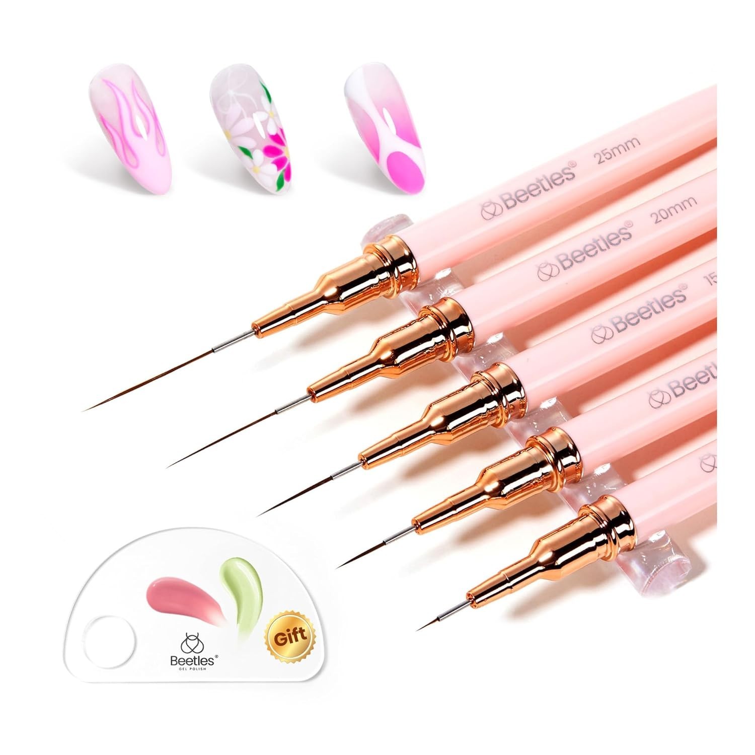 Beetles 5pcs Nail Art Brushes Set for Detailed Designs – Pink Liner Sizes 5-25mm