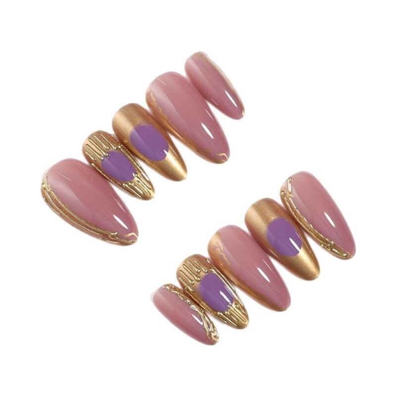 24pcs Artistic Almond Shape Press on Nail with 3D Designs False Nail for Women