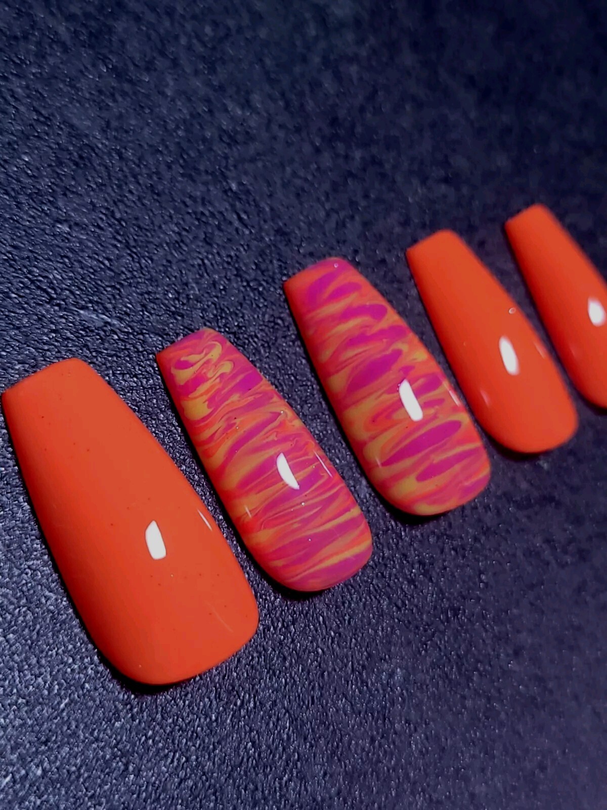 Custom Gel Press on Nails fake nails Handmade 10 pc set LARGE Neon Orange Pink