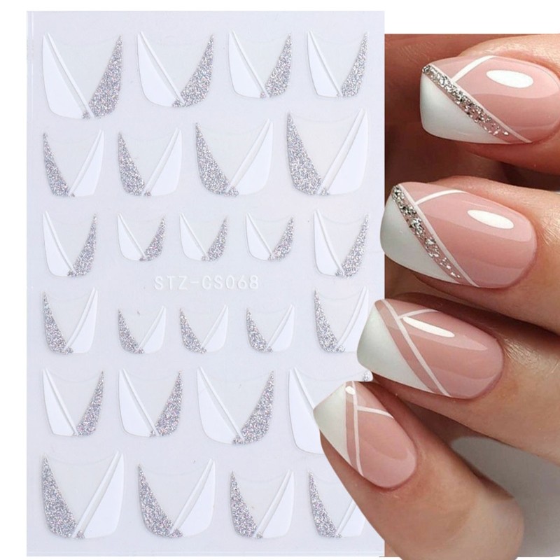 Nail Art Decals French Tip Wave Lines Stripe Graphic Blue Green White Black