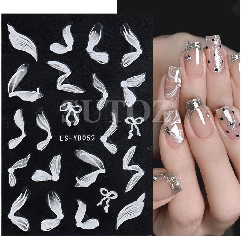 1pc White French Line Fairy Tail Nail Art Sticker Decoration DIY Manicure NH22