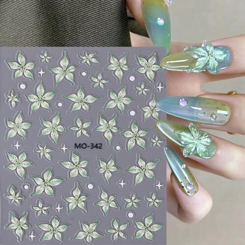 5 Sheets Flowers Nail Art Stickers Decals 5D Embossed Self-Adhesive Lily