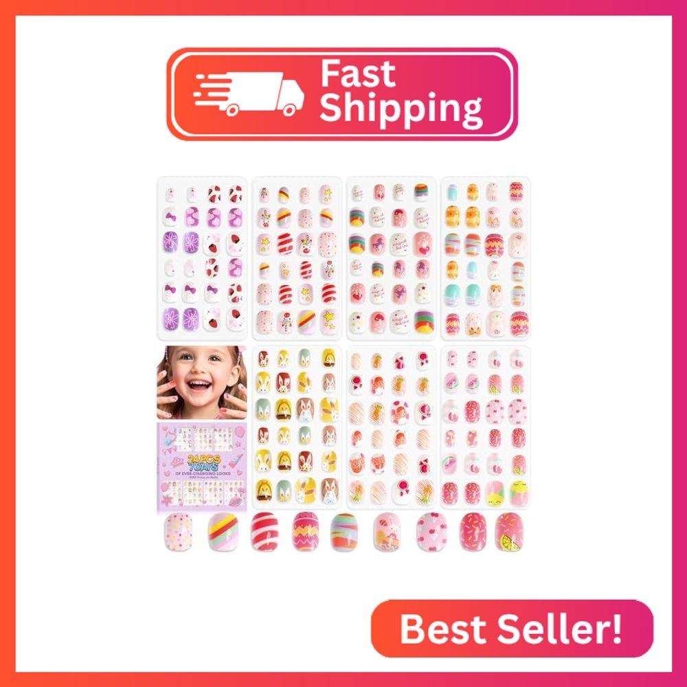 168Pcs 7 Pack SAVILAND Press on Nails for Kids: Funky-bright Fake Nails for Kids