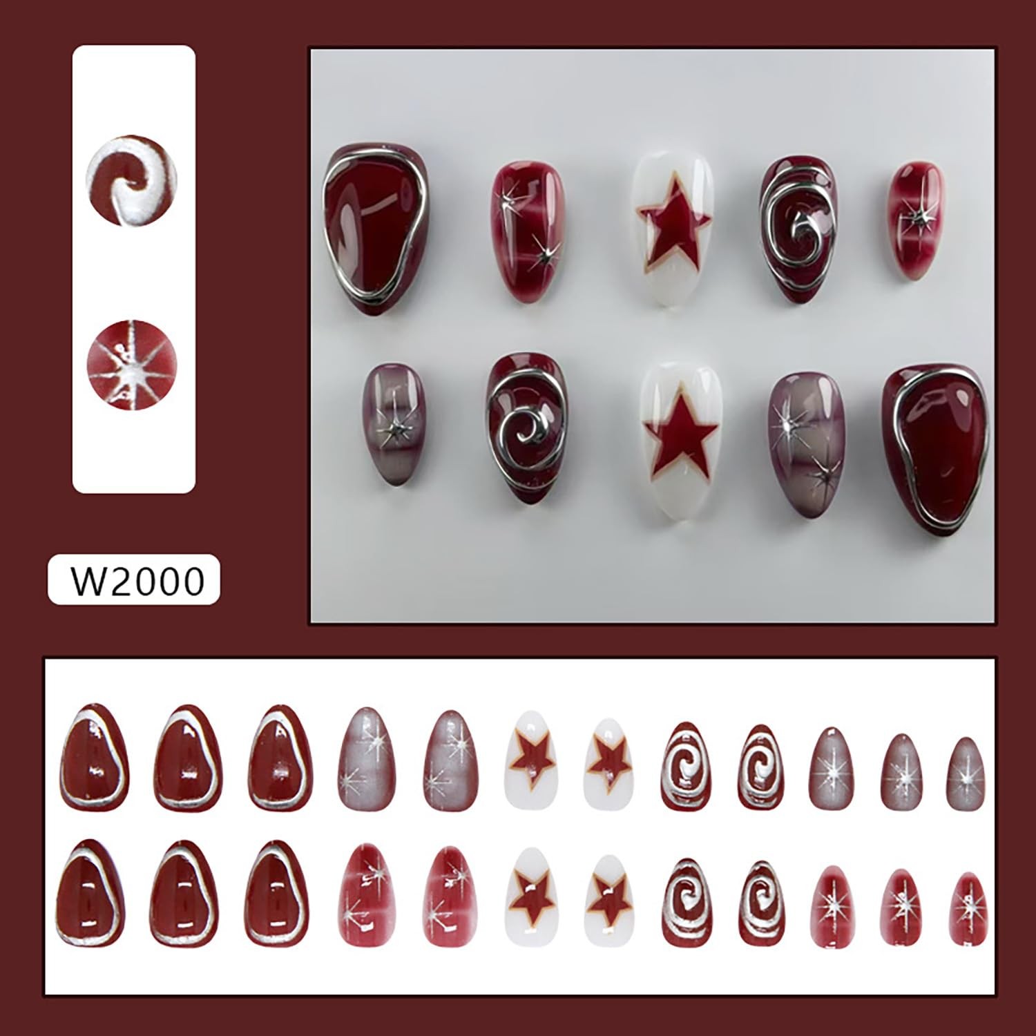 Press on Almond Nails Medium Length Glossy Full Cover Acrylic Almond Shaped F…