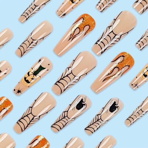Halloween Press on Nails Long Coffin Fake 0.04 Fl Oz (Pack of 24) Halloween B