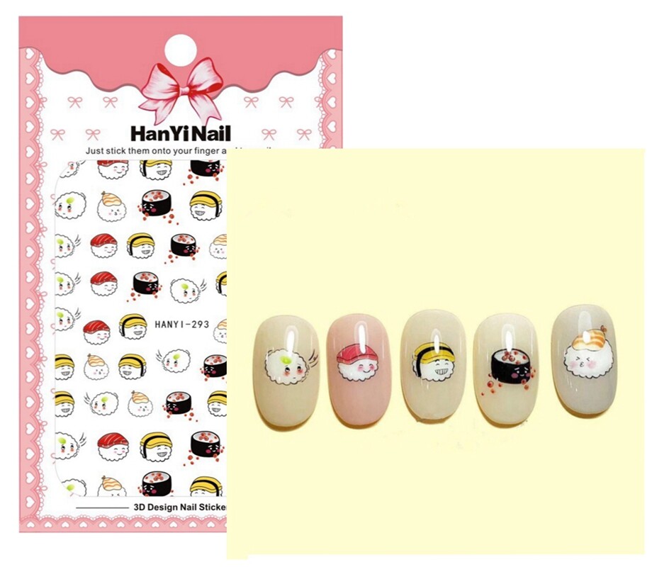 Japanese Food Sushi Nail Sticker Asian Food Flame Emoticons Nail Decal