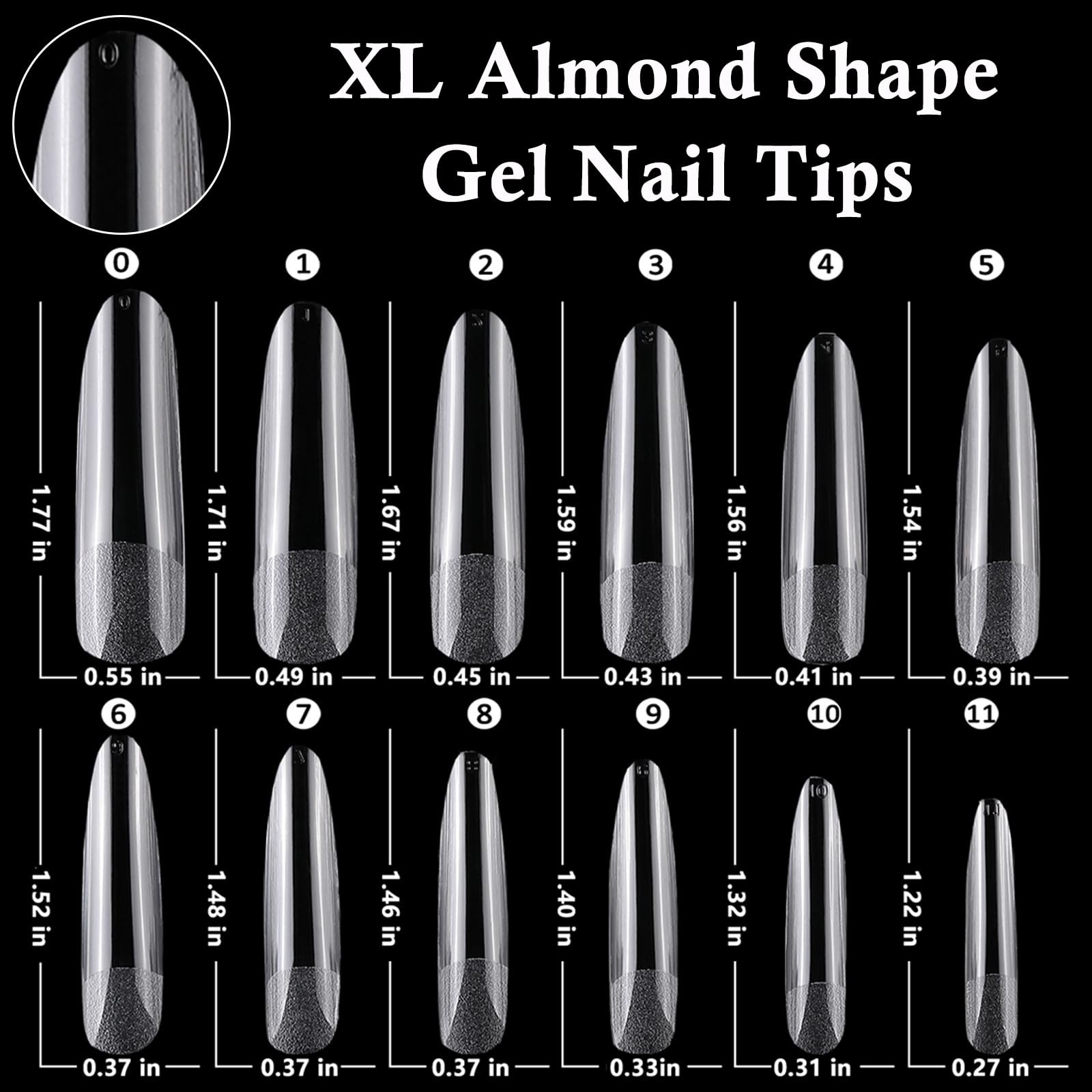 240pc XXL Almond Gel Nail Tips Extra Long Clear Oval Fake Nails 12 Sizes Full…