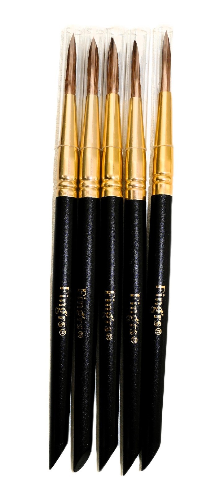 Fing’rs Fine Tip Acrylic Nail Art Brushes with Built‑In Cuticle Pusher Pack of 5