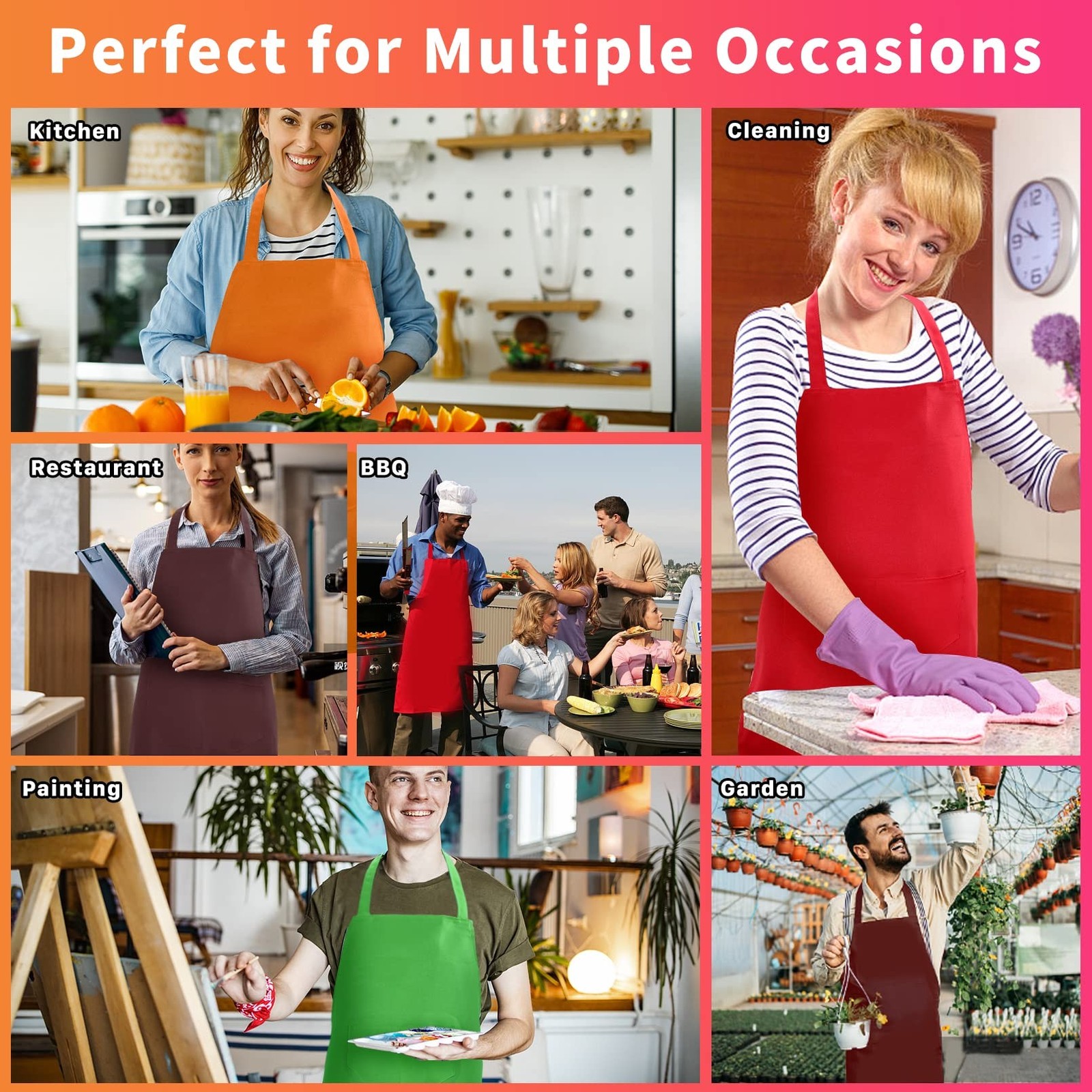 8 Pack Plain Bib Aprons Bulk,Mixed Color Apron with 2 Front Pockets,Washable …
