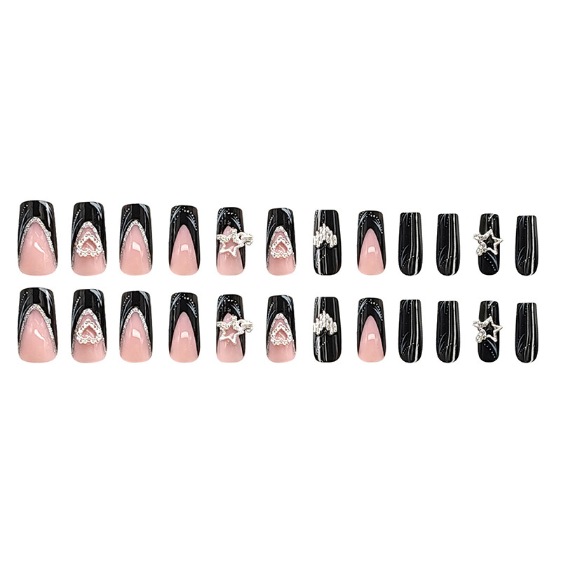 Wearable Fake Nails Bling 24Pcs Designs Medium Long Coffin Decor False Nails