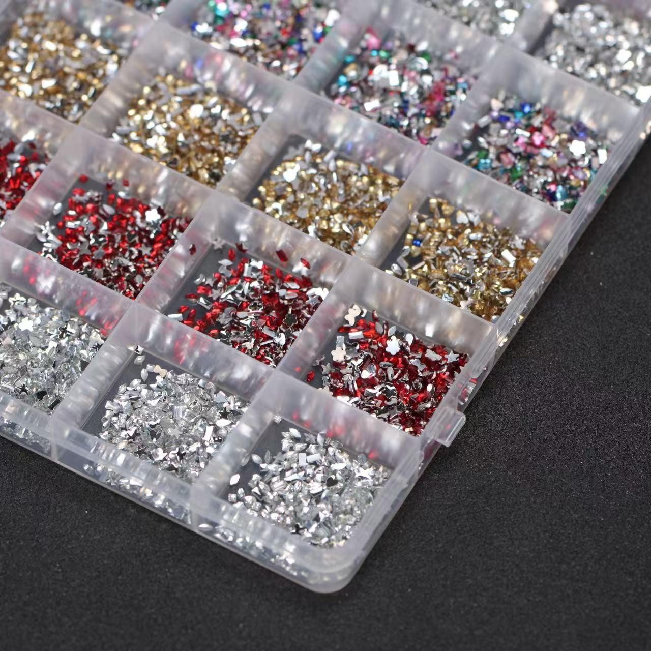 6000pcs Mixed Shape Nail Rhinestones, Flat-Back Crystals in 24 Grid Storage Box