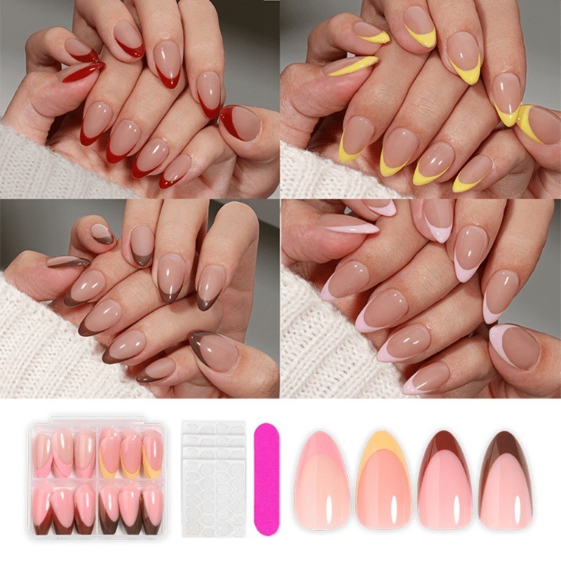 96 Elegant Bare and Contrasting Nail Tips Press in Nails, Removable Nail Art