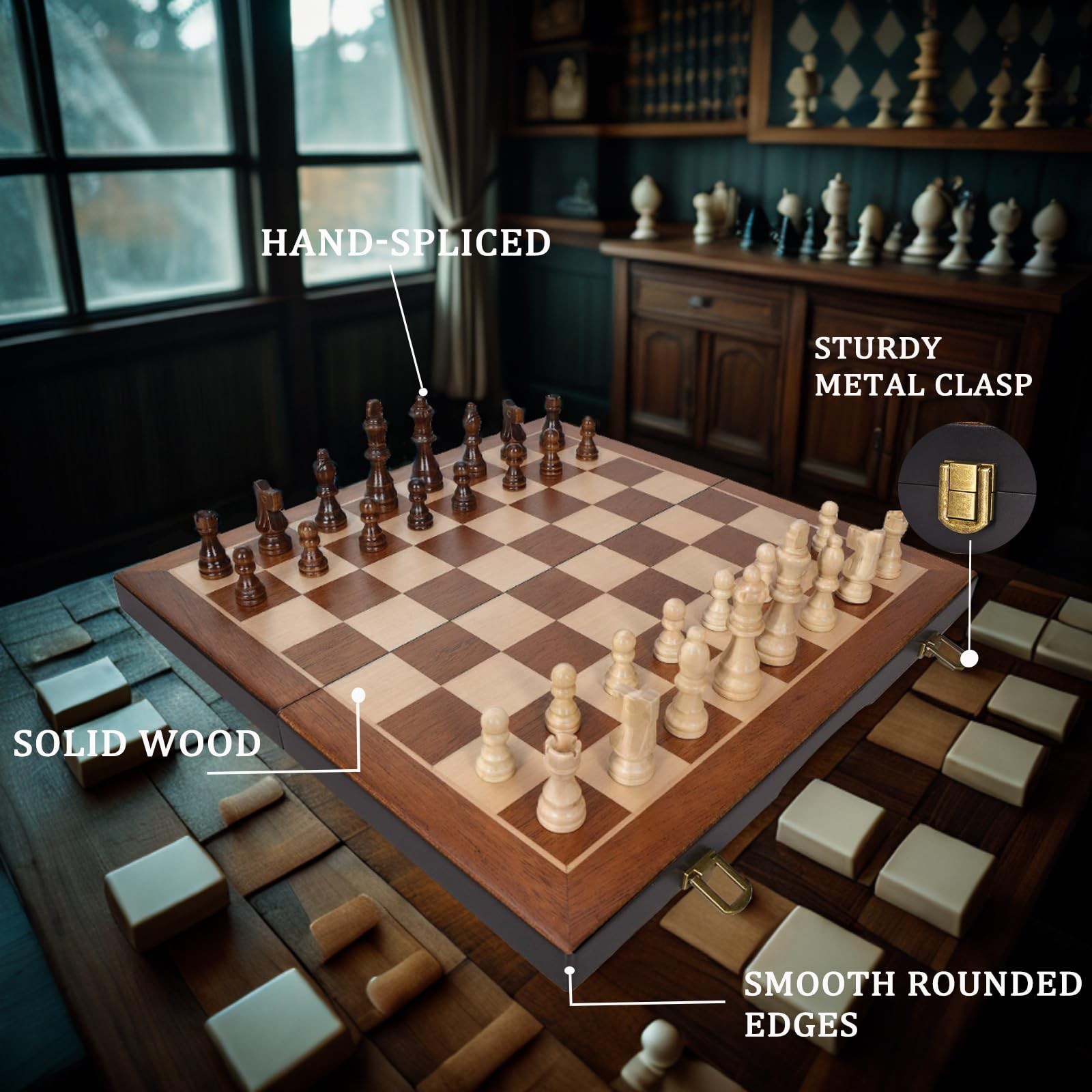 BIVOMON Chess Magnetic Wooden Set 15″ 15.35*15.35*0.98 inches, Brown
