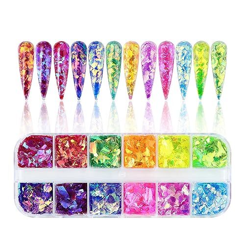 12Grids Holographic Mermaid Colorful Nail Art Glitter,Irregular Rainbow color-2
