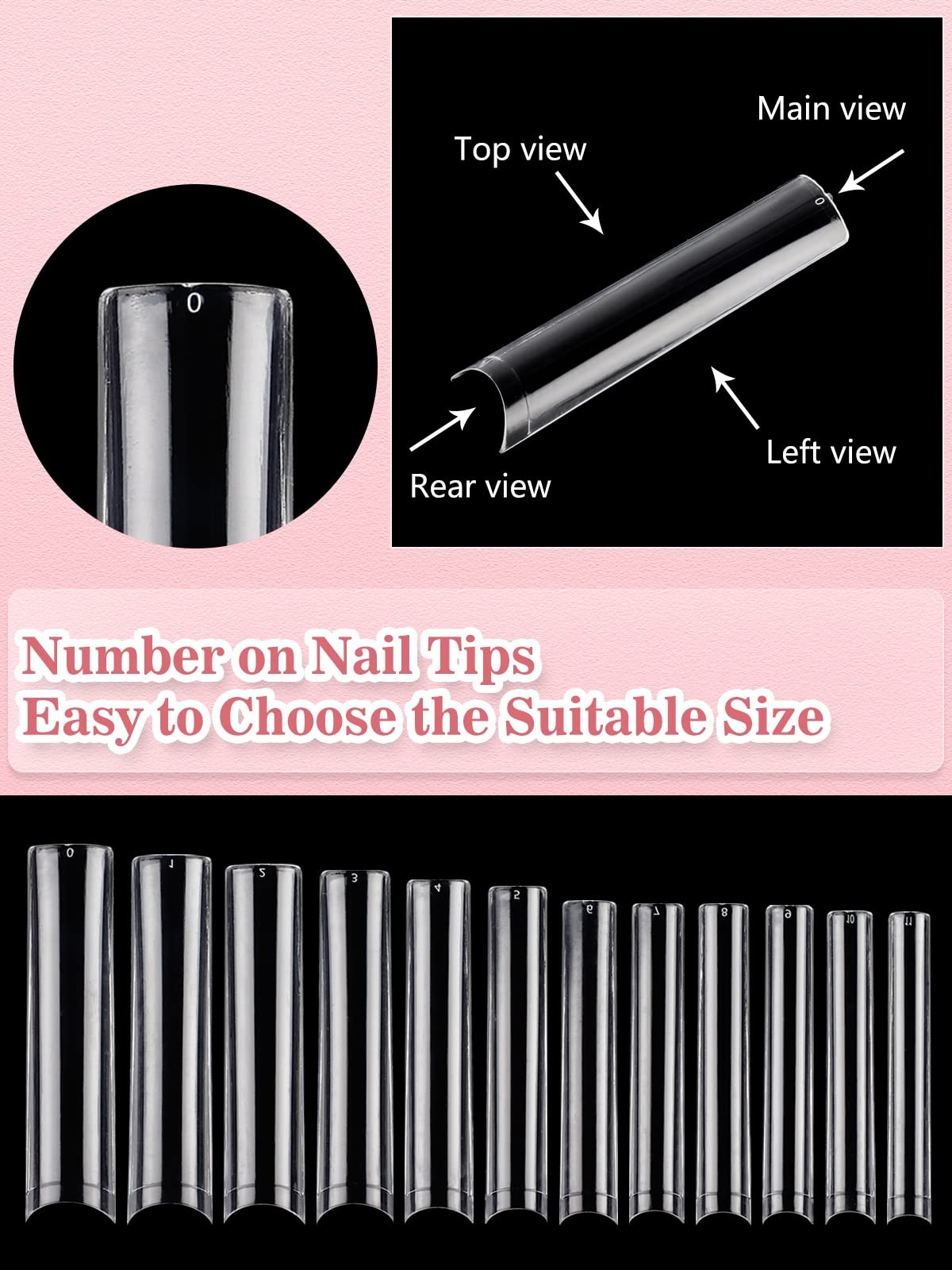 Quaferen Clear Square Nail Tips, 504PCS 3XL Long No C Curve Nail Tips, Half