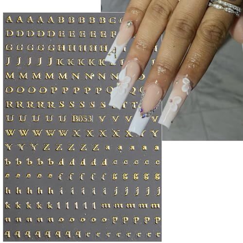 Letter Nail Stickers for Nail Art 3D Holographic Gold Silver Nail Decals Self