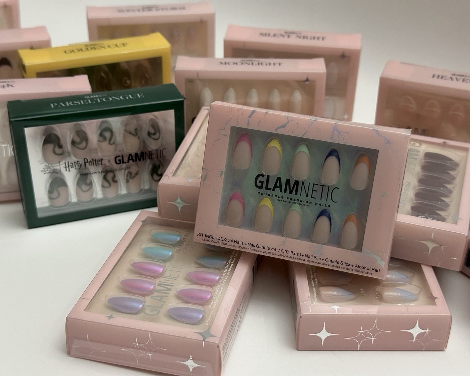 GLAMNETICS Press On Nails SPRINKLES Short Almond BRAND NEW NIB Bright FRENCH TIP