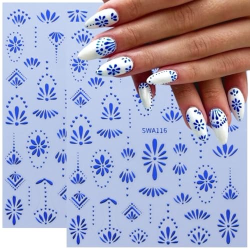6 Sheets Flower Nail Stickers Decals Gold Nail Art Stickers 3D Flower-6
