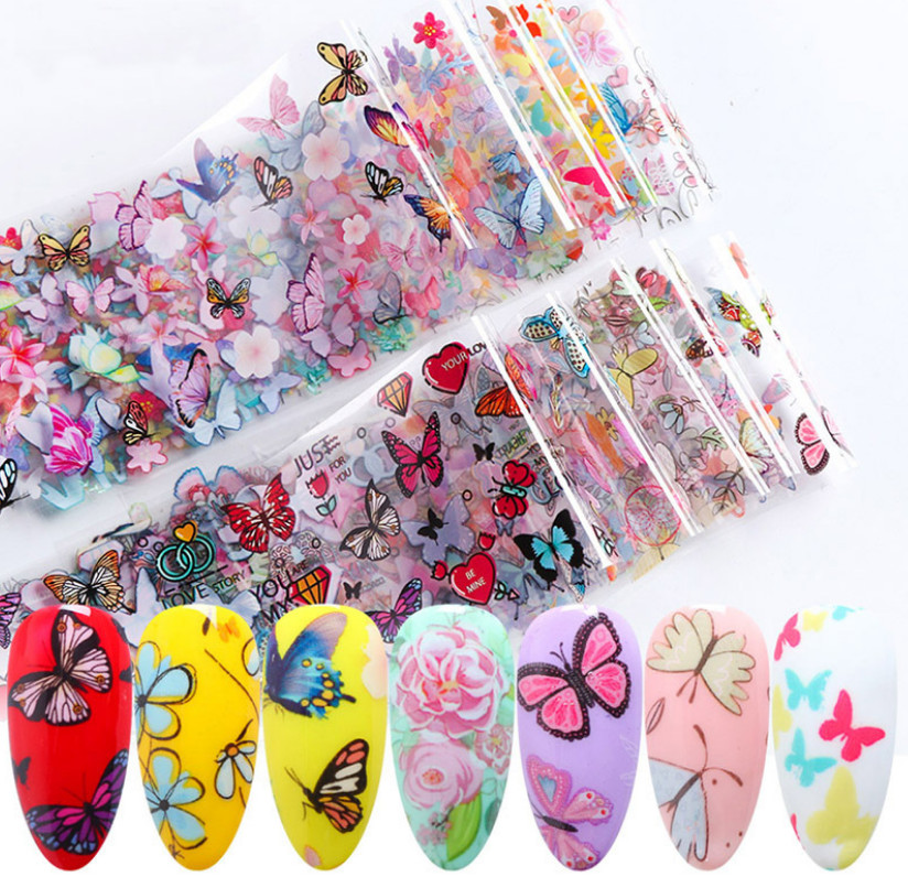 10Pcs Beautiful Butterfly Flower Nail Art Transfer Foil Sticker Manicure XK102