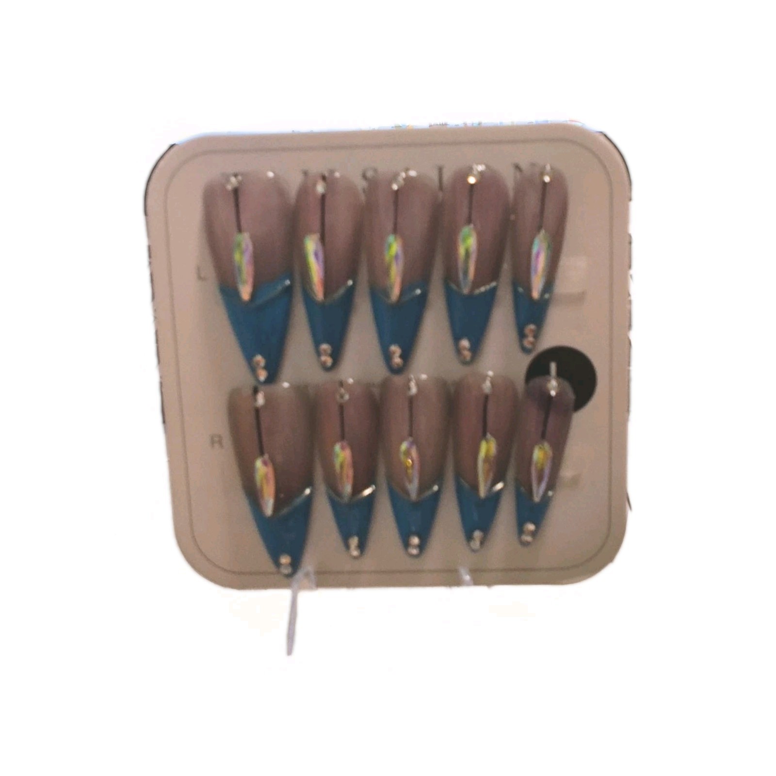 Blue Pink Nude Shimmer Cat Eye Sparkle Long Stiletto Press-On Nails Full Cover