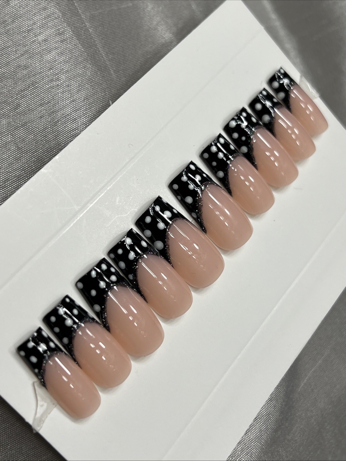 🌸 CUSTOM Press On Nails FRENCH BLACK Flower PINK 10p SET W Kit