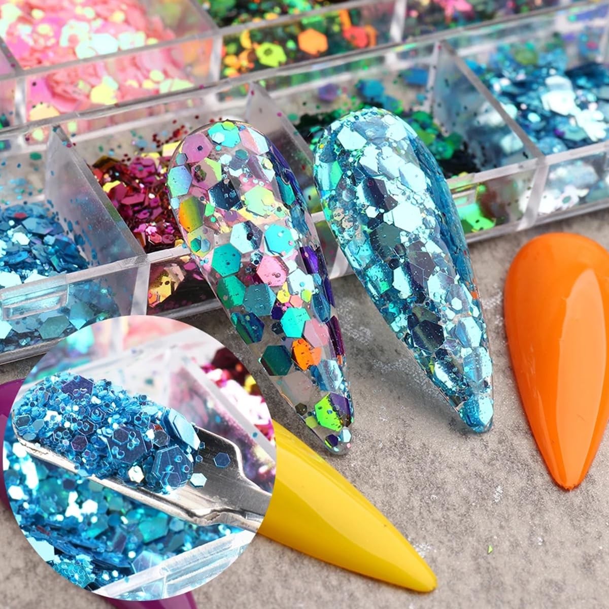 12 Grids Chameleon Nail Art Sequins Hexagon Nail Glitter Holographic Process …