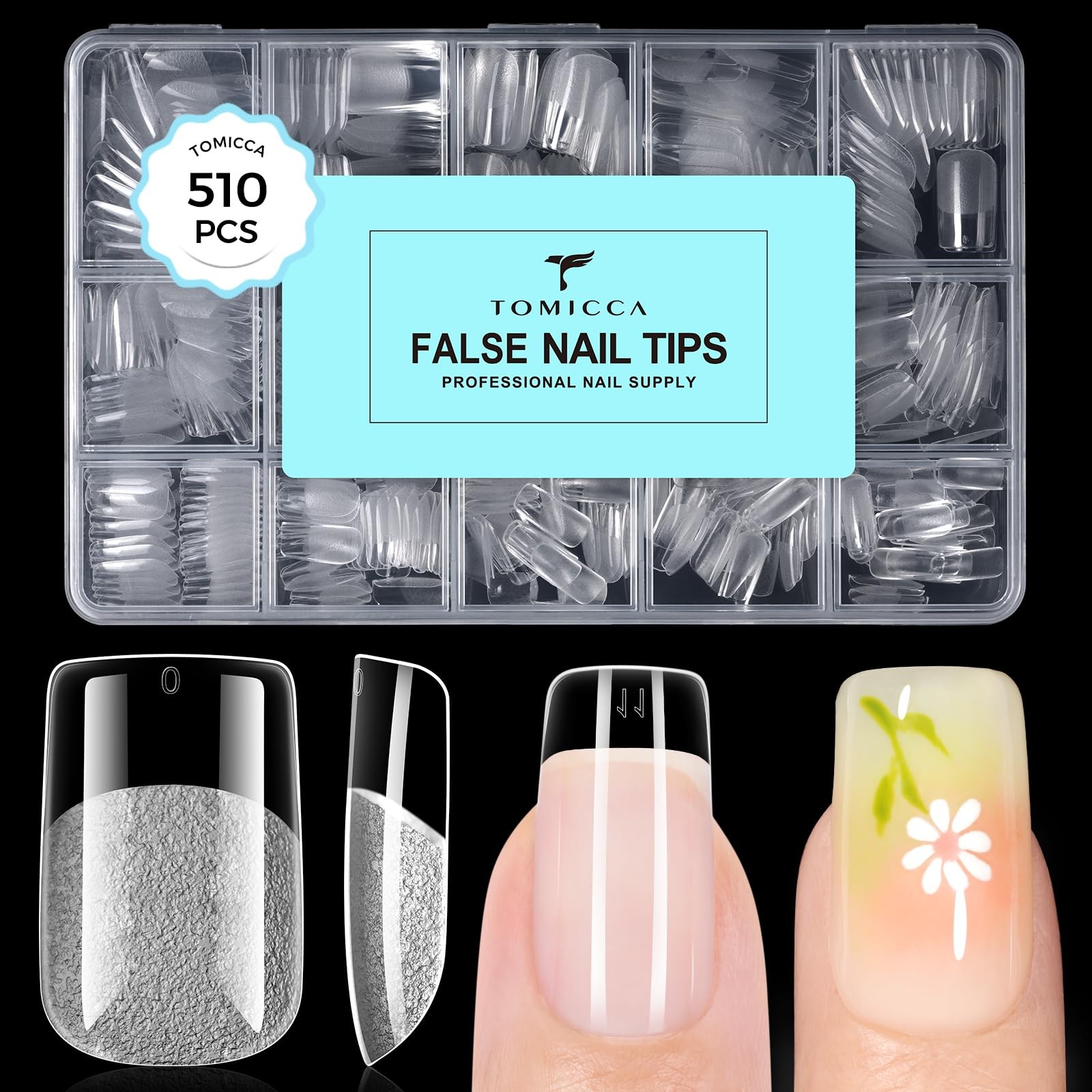 Short Square Nail Tips 510Pcs 15 Sizes, Soft Acrylic Gel Nails