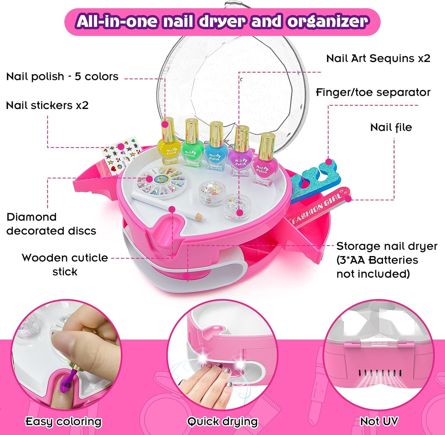 Kids Nail Polish Set for Girls, Nail Art Kit for Kids with All-In-One Organizer