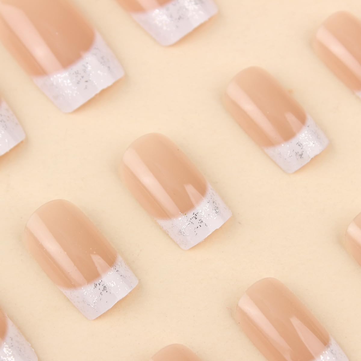 NEWSPIED 24Pcs French Tip Press On Nails Medium Square Glitter Multicolor