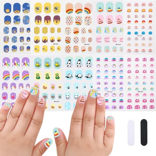 10 Sheets Colorful Kid Full Nail Wraps Stickers with Kids Nails Strips Cute
