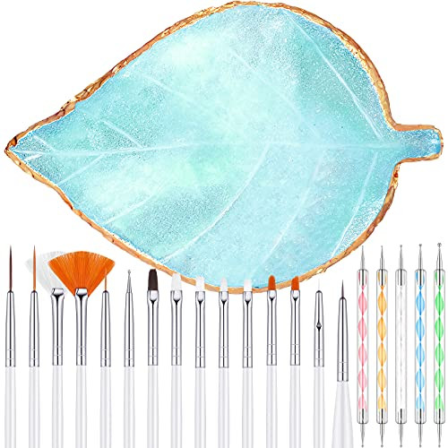 21 Pieces Nail Art Tools Kit, Resin Nail Art Palette Leaf Shape Mixing Palette
