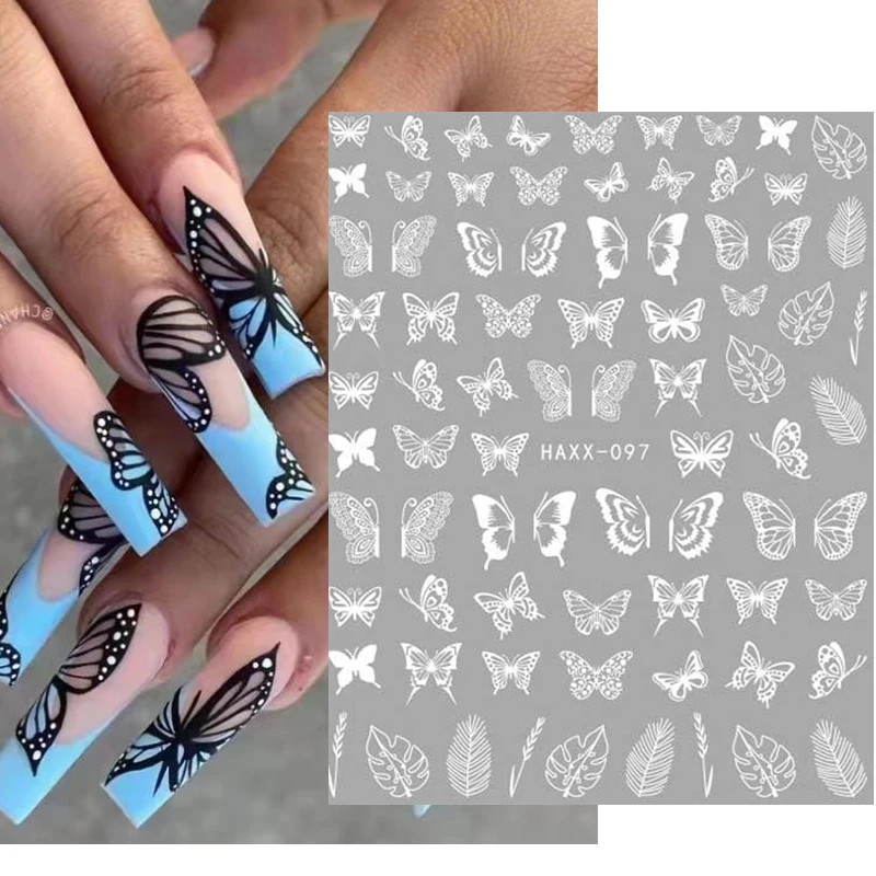 3D Nail Art Decals Geometric Lines Coconut Tree Palms Leaves Flowers Adhesive Sl