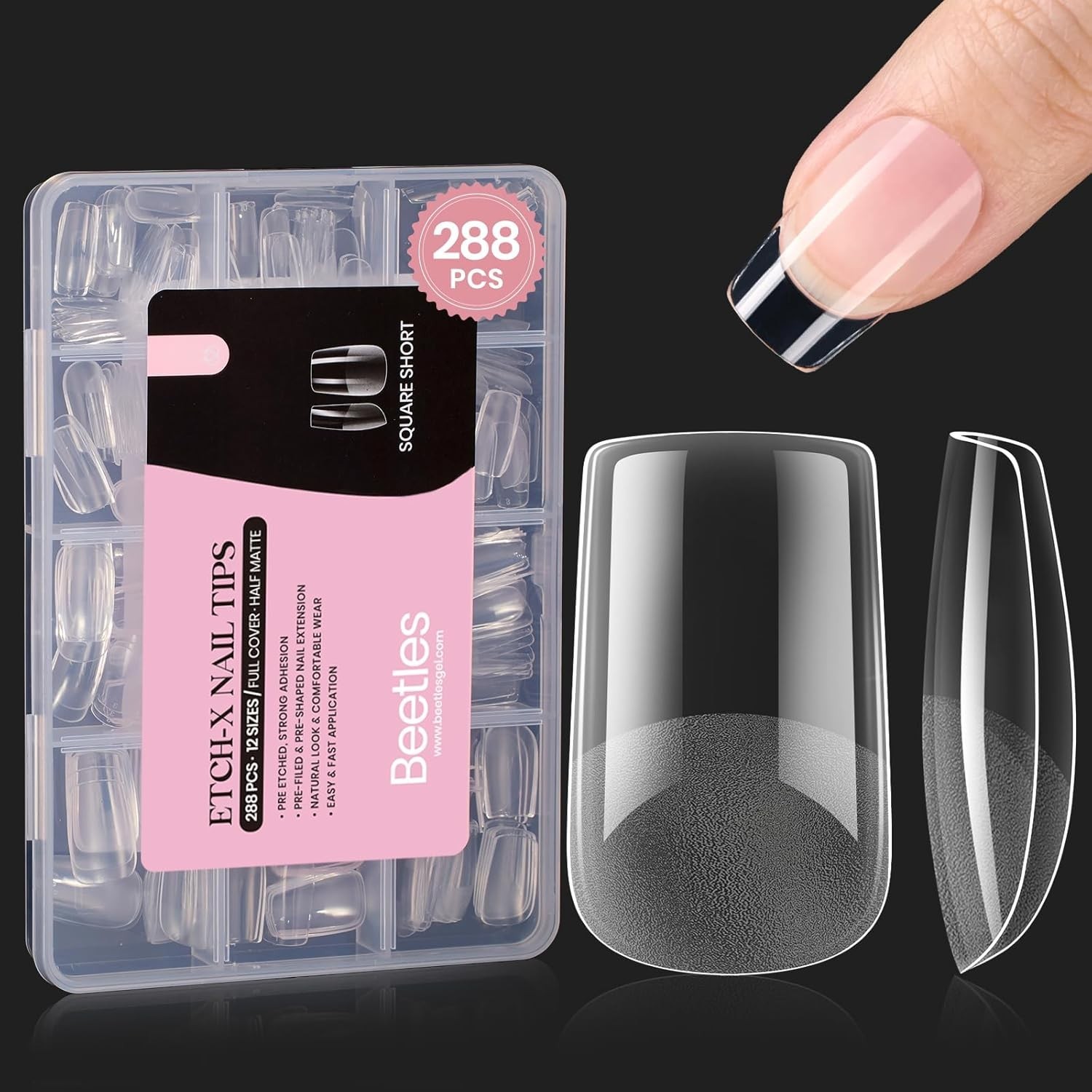 Half Matte Full Cover Short Square False Nails – 288 PCS Set for DIY Extensions