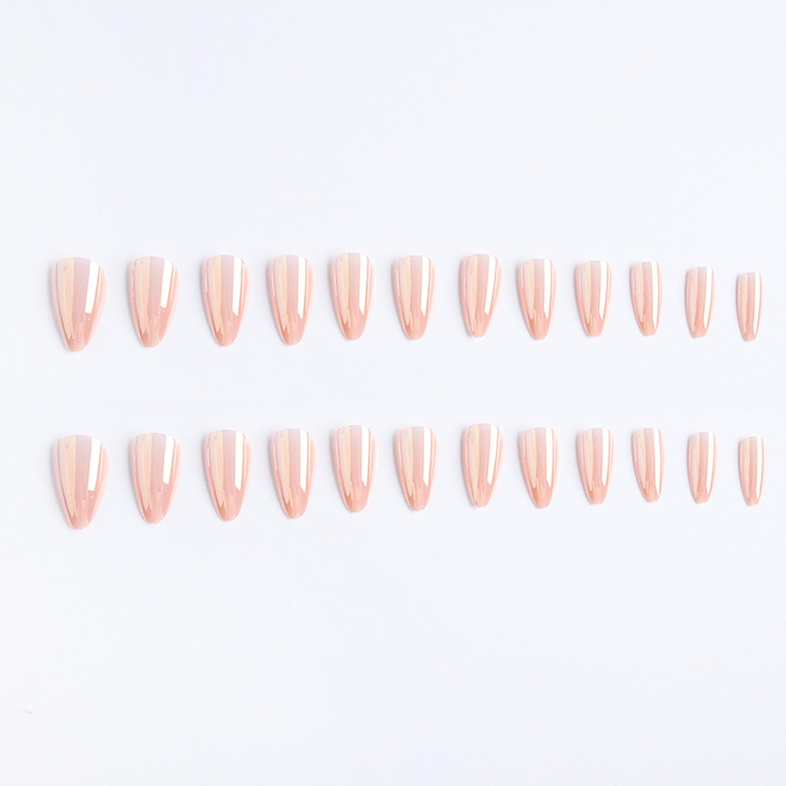Almond Press on Nails Medium Pink Fake Glossy Chrome Medium, Style9