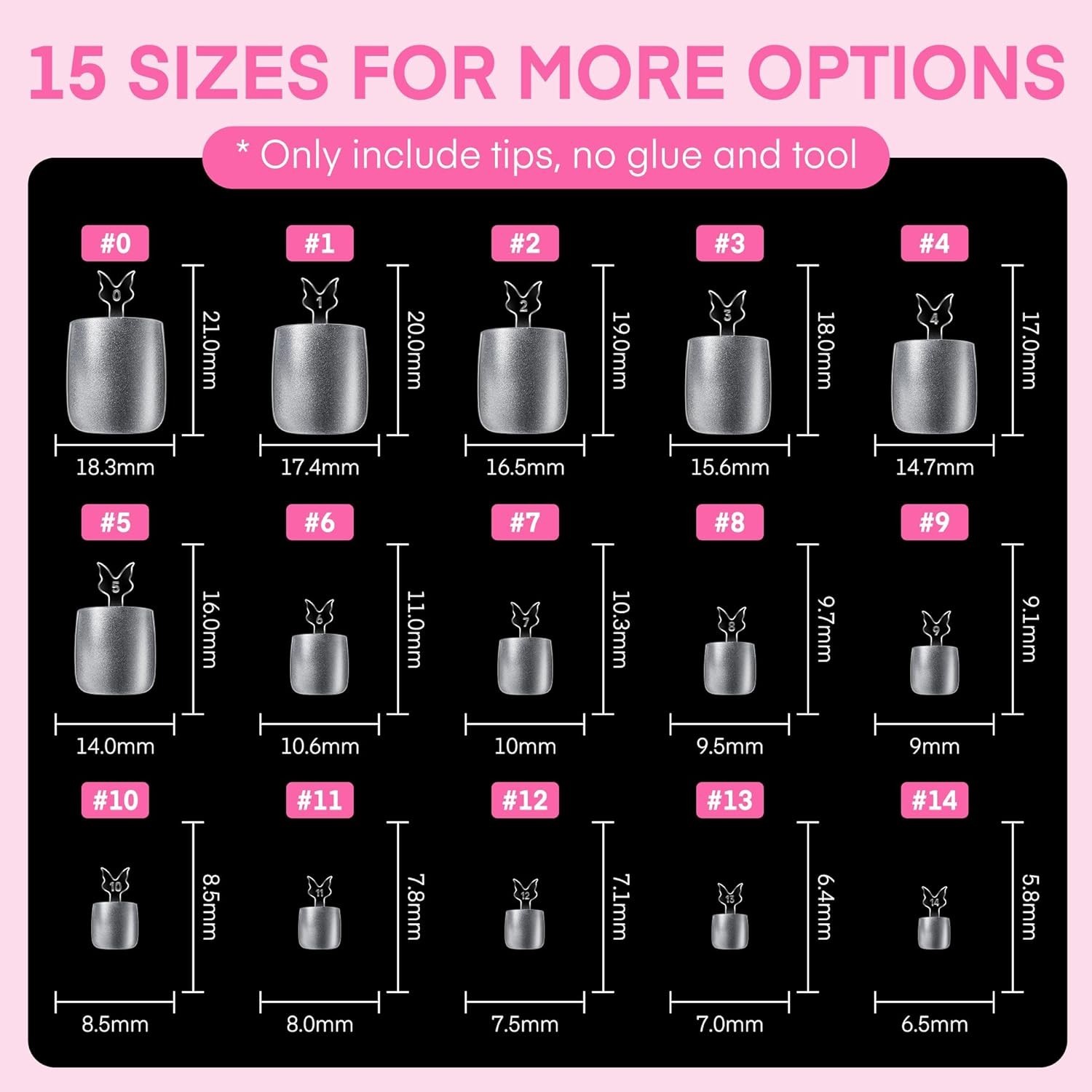 Long Wider Bang-On Square Toe Nail Tips: 15 Sizes & 216 PCS Collection