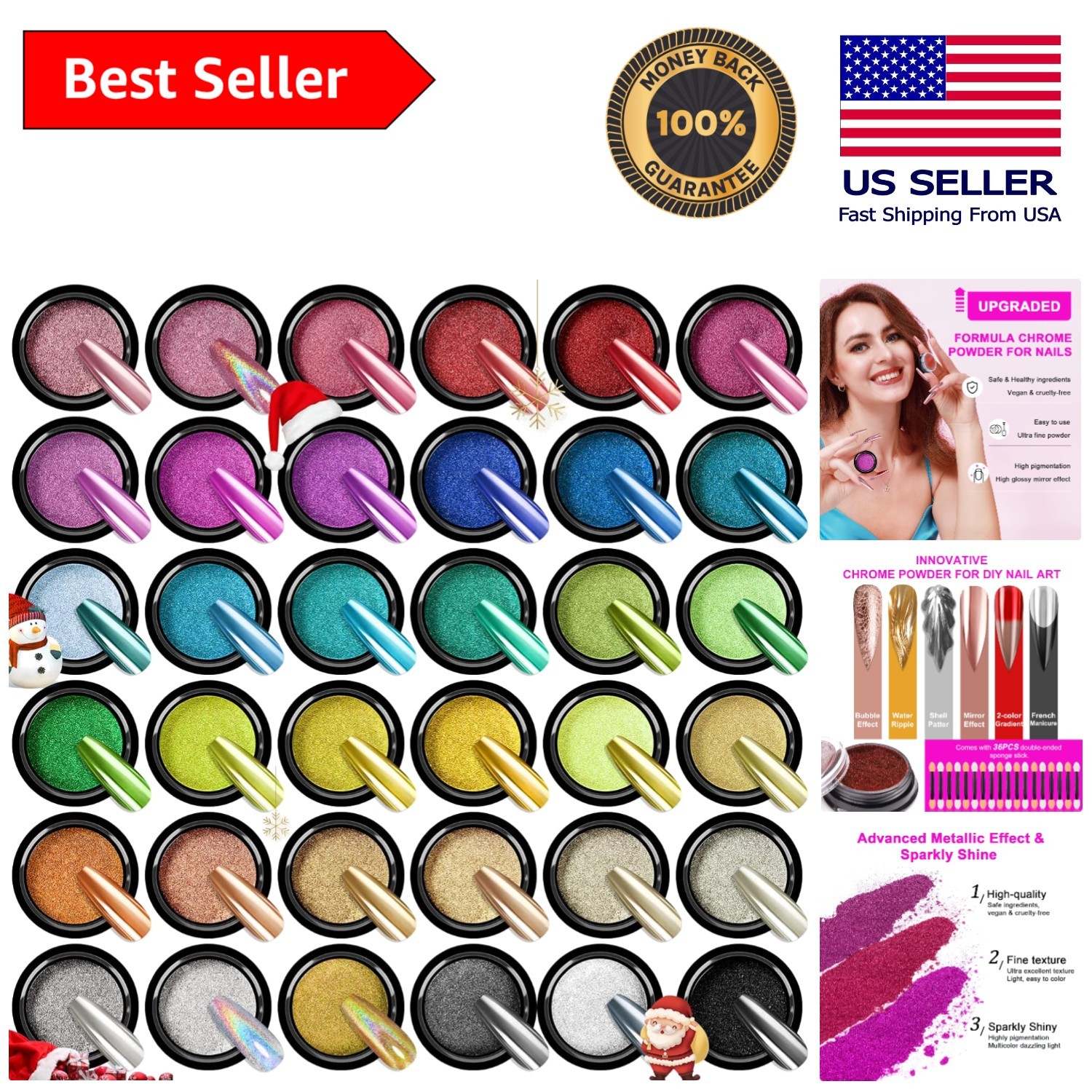 Ultra-Fine Chrome Nail Powder Set – 36 Vibrant Colors for Stunning Manicures