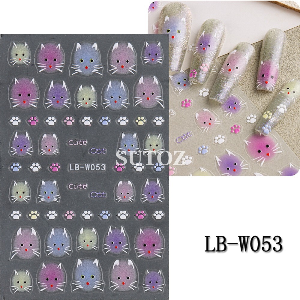 2Sheets Cartoon Cute Cat Paw French Nail Stickers Decoration LBW52/53 NS53