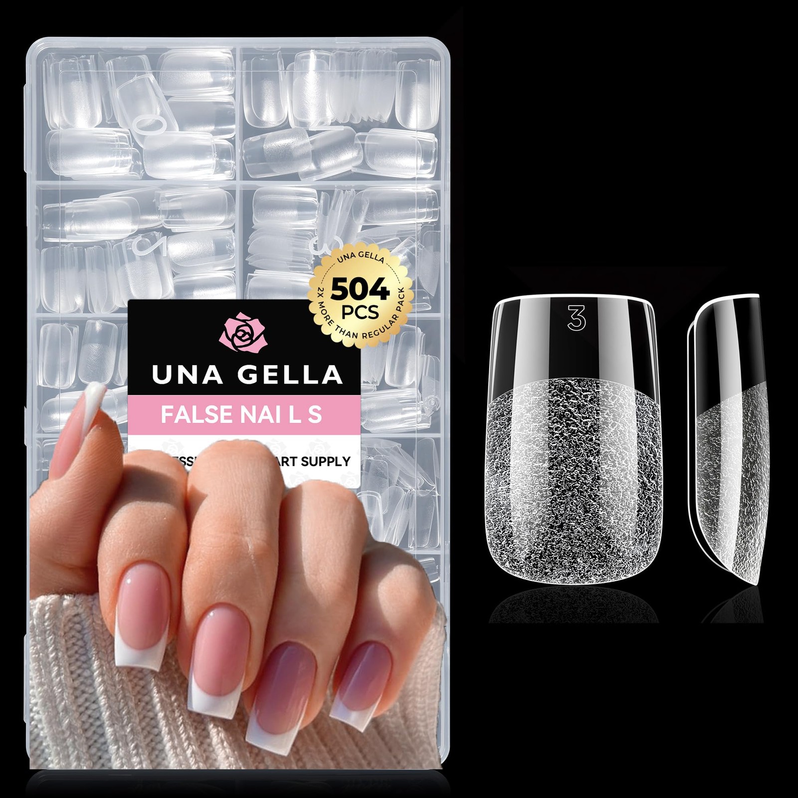 UNA GELLA Nail Tips Square: 504PCS Short Square 504 Count (Pack of 1), Clear