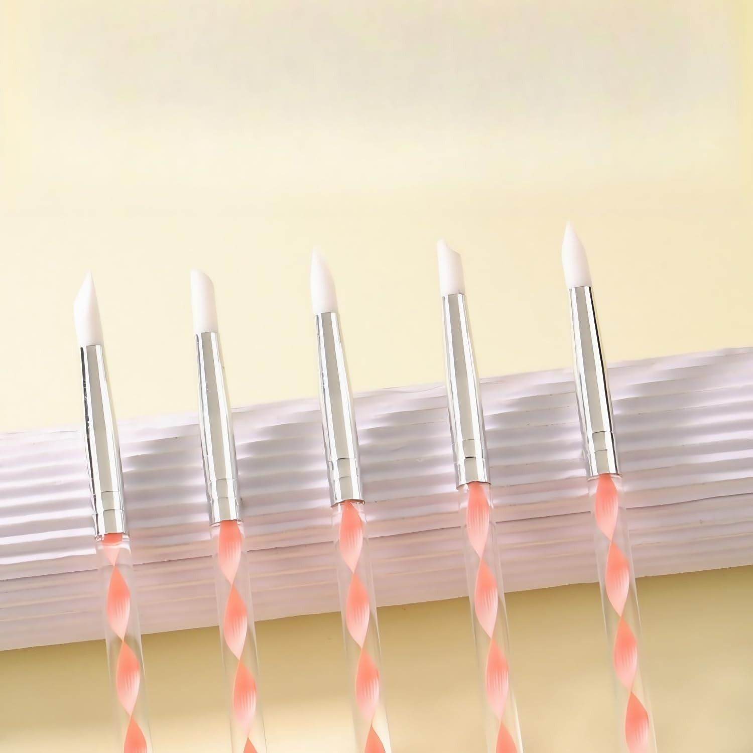 5PCS Dual-Ended Nail Art Dotting Tools – Silicone Sculpting Pens & Ball pink