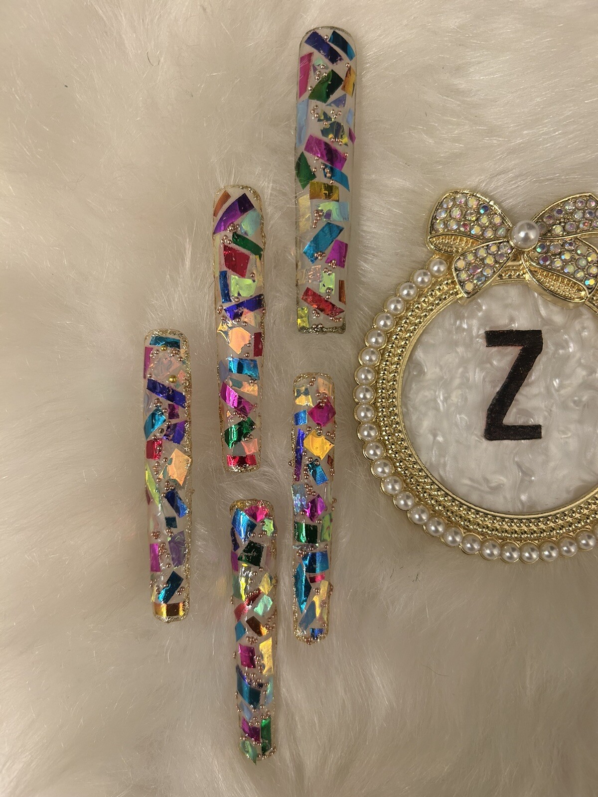 Z NAILZ! Awesome Set Of Handmade Custom 4XL Square Confetti Matte Press On Nails