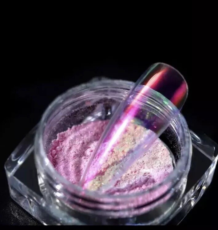 AB AURORA CANDY PINK NAIL CHROME POWDER Magic Glass Mirror EFFECT Mermaid Shiny