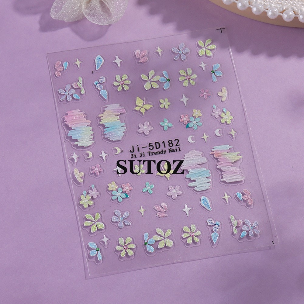2Pcs 5D Nail Stickers Embossed Daisy Flower Bride Decal Nail Art Decoration NH29