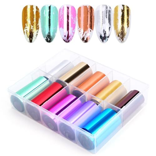 10 Sheets Holographic Nail Art Foil Transfer Stickers – Metallic Shinny Foil