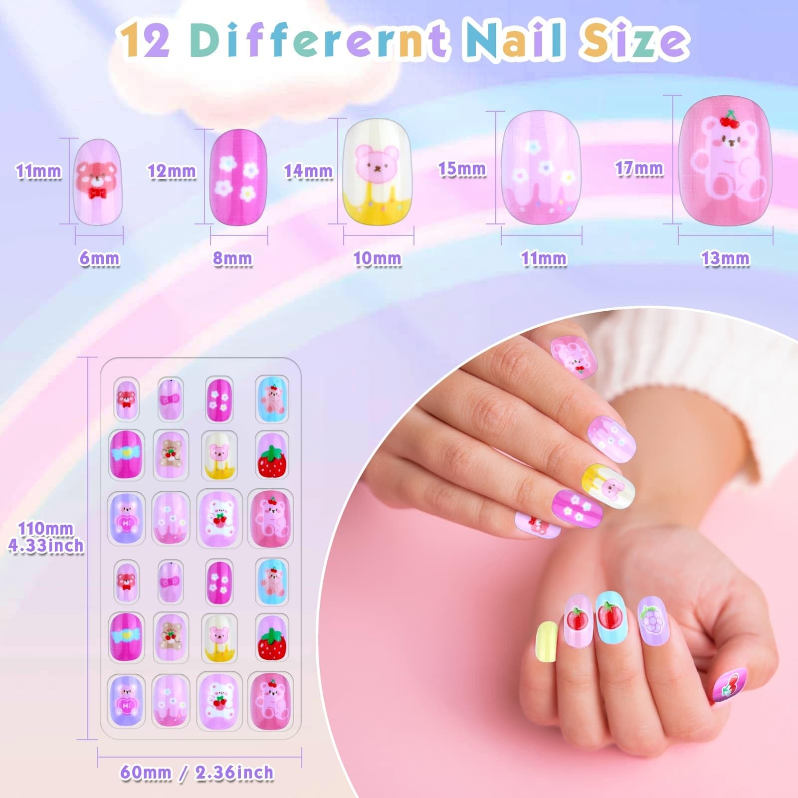 168Pcs Press on Nails for Kids Girls, Kids Fake Nails for Children Pre Glue Sti