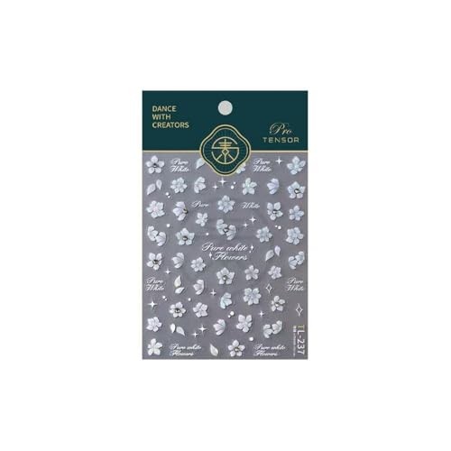 5D Embossed Hibiscus Flower Nail Stickers for Art – Silver 16 Nail Decals