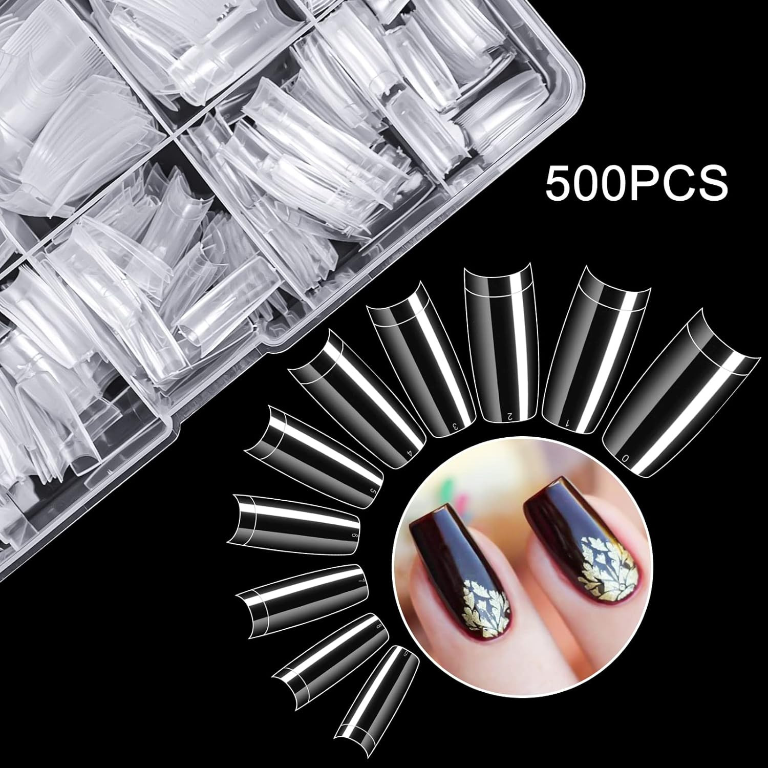 500 Pack Clear False Nail Tips 10 Sizes Acrylic French Nails for Extensions