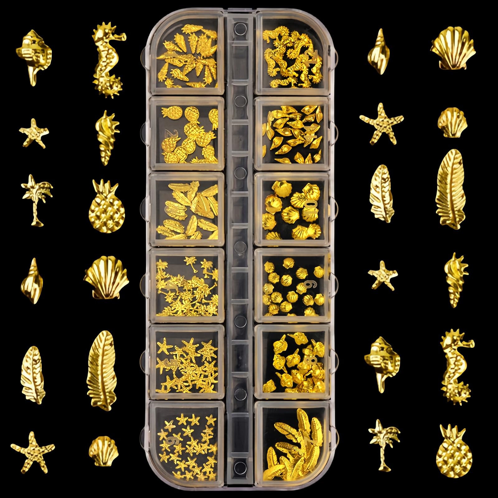 3D Metal Nail Art Studs Mixed Shapes Gold Shell Seahorse Starfish Conch Alloy…