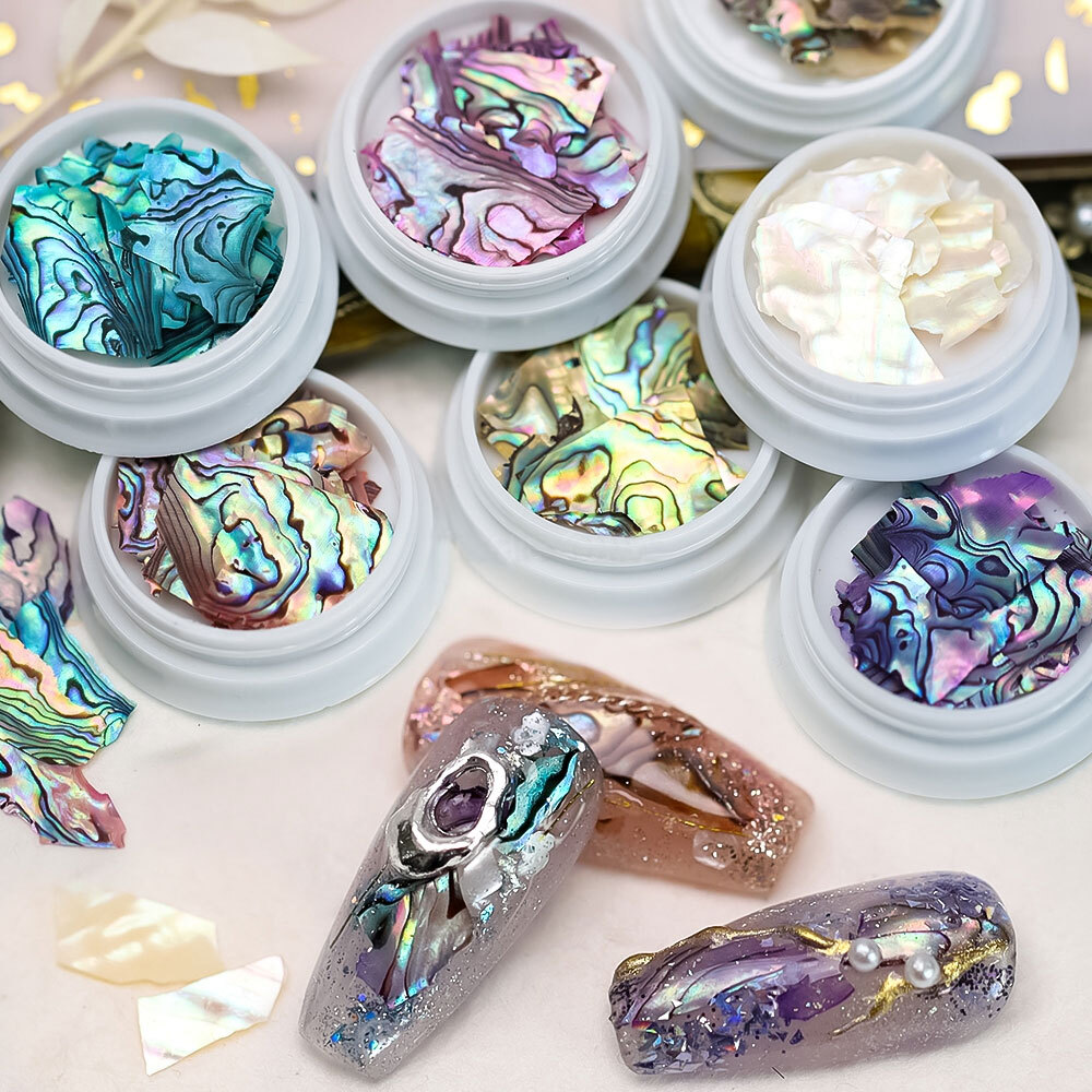 2Pcs Nail Art Sequins Natural Seashell Texture Irregular Thin Abalone Slice