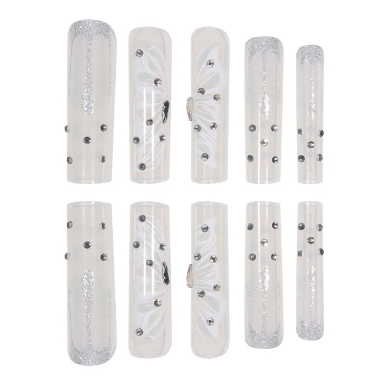Gifiky Long Square Press-On Nails 24Pcs Gray Glitter Marble Fake Nails Women